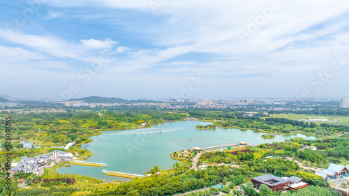 Aerial photography of Longquan Lake Wetland in Luquan District  Shijiazhuang City  Hebei Province  China