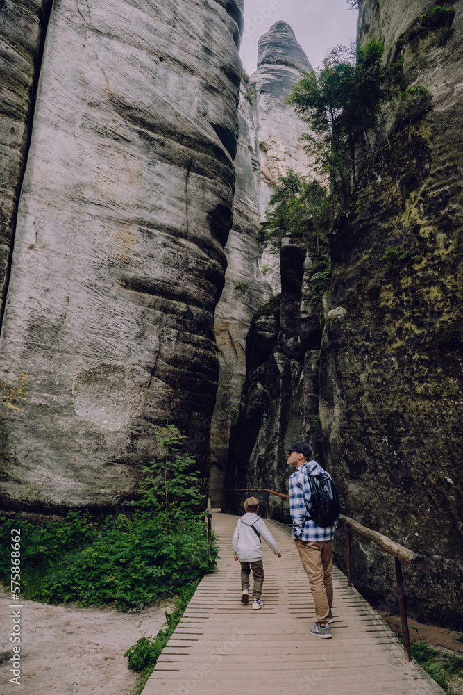 Father and son at Adrspach-Teplice Rocks, nature Father and son at Adrspach-Teplice Rocks, nature