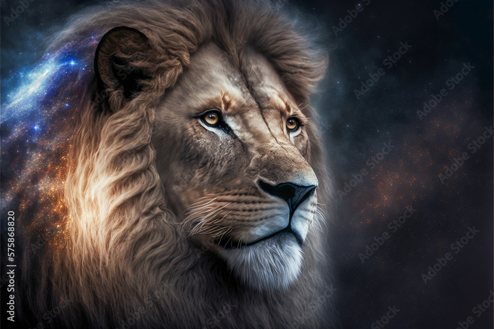 Leo zodiac sign astrological zodiac circle, photo realistic magic background, generative ai