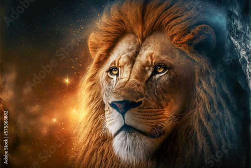 Leo zodiac sign astrological zodiac circle  photo realistic magic background  generative ai