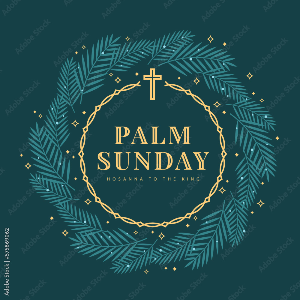 Palm sunday text ib gold circle thorns with cross crucifix on top and ...