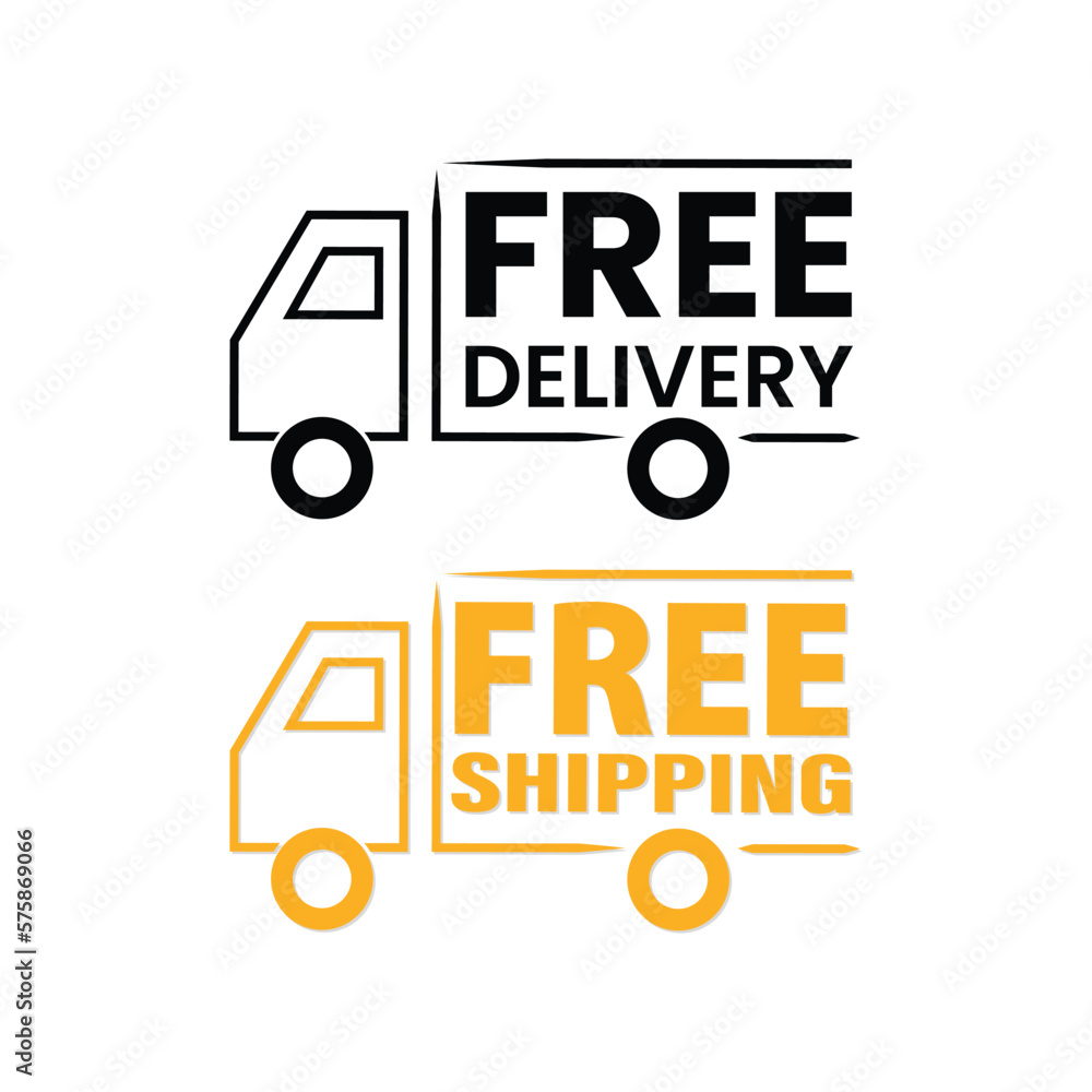 Two signs for free delivery and the words free shipping.