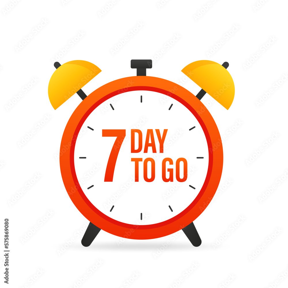 Alarm clock. 7 day to go. Loud signal to wake up in the morning from