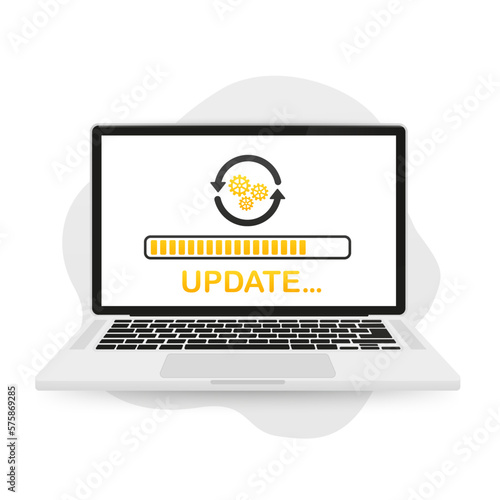 System software update and loading process concept in laptop computer screen. The process of downloading to the laptop screen. Vector illustration