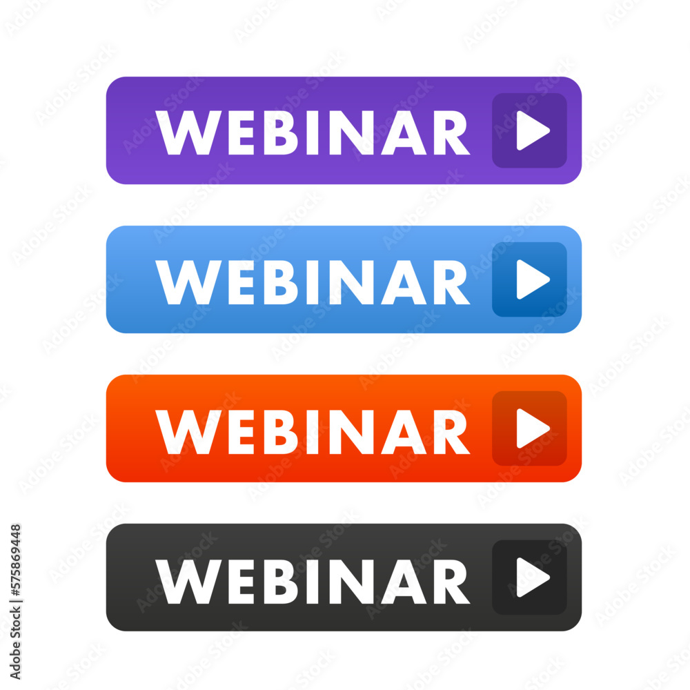 Webinar buttons. Set collection of Webinar button elements for ui ux web design template. Install symbol, simple design, for website or mobile app. Vector illustration Webinar buttons. Set collection of Webinar button elements for ui ux web design template. Install symbol, simple design, for website or mobile app. Vector illustration