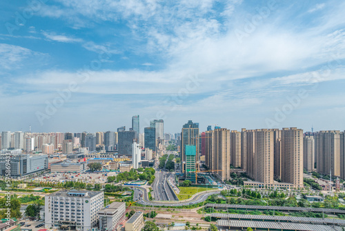 Aerial photography of Qiaoxi Road, Beijing-Guangzhou Line and Jiefang North Street in Qiaoxi District, Shijiazhuang City, Hebei Province, China © Changyu