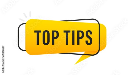 Top tips geometric message bubble with light bulb emblem. Banner design for business and advertising. Quick tips, tooltip, advice and idea for business and advertising. Vector illustration
