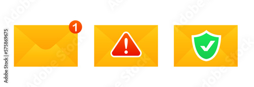 Alert message. Notification concept of new message or other notice. Unread email. Danger error alerts, virus or insecure messaging, spam. Vector illustration