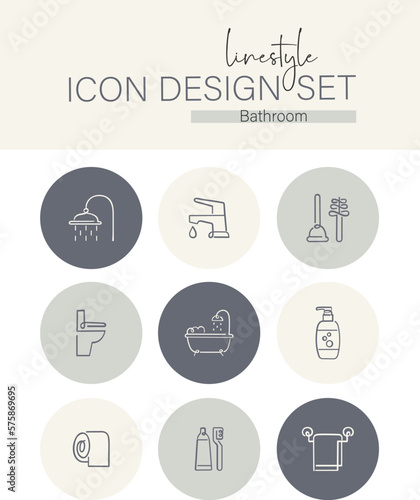 Linestyle Icon Design Set Bathroom