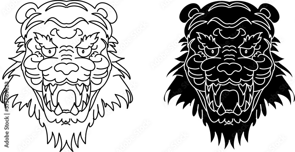 Tiger and dragon fighting tattoo.Japanese style Dragon with tiger and peony flower on cloud tattoo. Tiger and dragon fighting tattoo.Japanese style Dragon with tiger and peony flower on cloud tattoo.