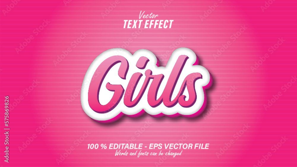 Pink girls text effect template editable eps file