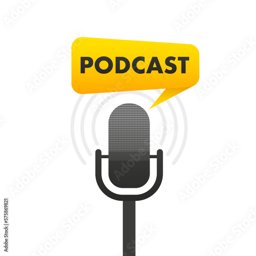 Podcast logo. The microphone icon. . Studio microphone with webcast. Audio record concept. Podcast radio icon. Vector illustration