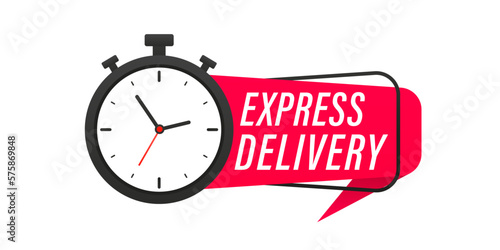 Express delivery logo. Timer icon with inscription for express service. Delivery concept. Fast delivery. Quick shipping icon. Vector illustration