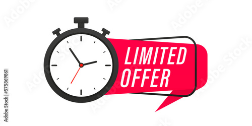Red limited offer with promotion times, banner, price. Countdown time for a sale offer or exclusive deal. Alarm clock with a limited offer of chances. Vector illustration