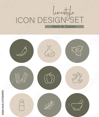 Linestyle Icon Design Set Herb & Spices