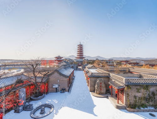 Snow scene in Deyu Ancient Town, Zanhuang County, Shijiazhuang City, Hebei Province, China
