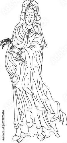 Guanyin or Guan Yin vector for tattoo.Chinese god and art Guan Yin character design.