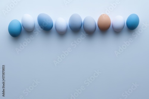 eggs in row on blue background created with generative AI