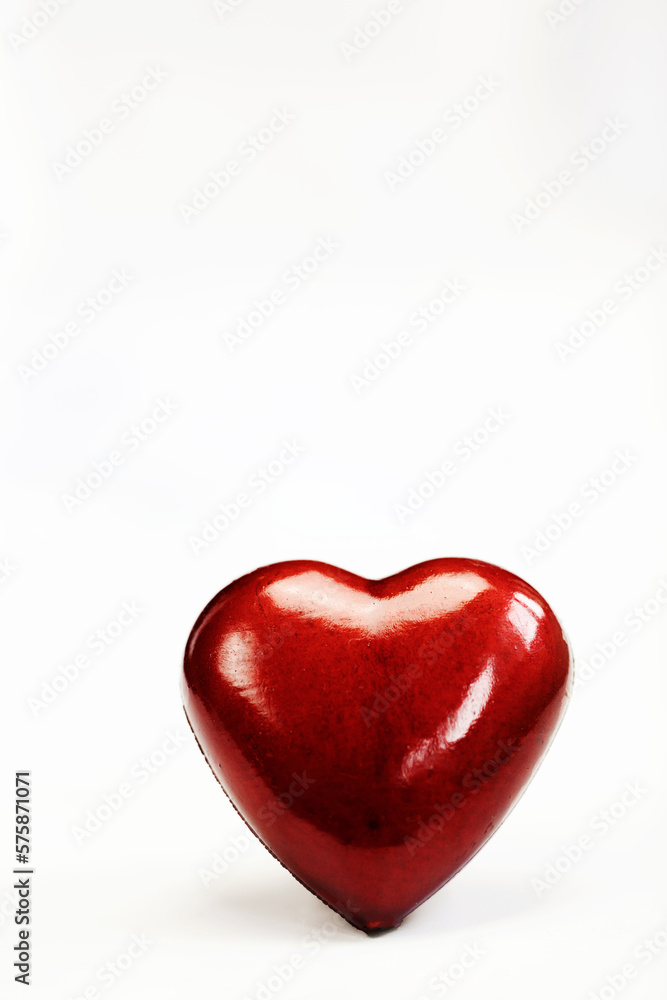 One red heart isolated on white background, copy space for text romantic,love,health,medical concept