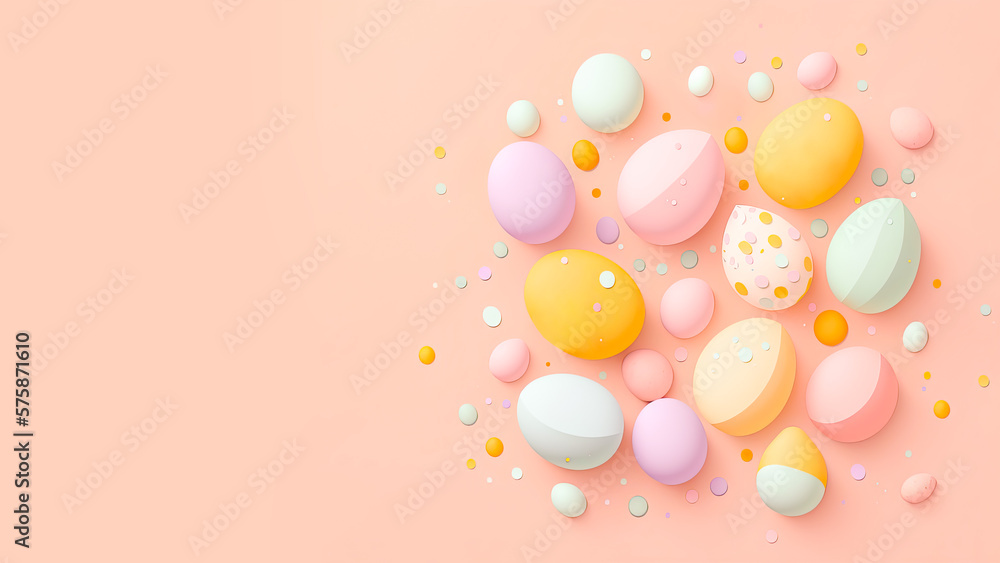 3D Render of Soft Color Easter Eggs Decorative Pastel Pink And Background And Copy Space. Happy Easter Day Concept.
