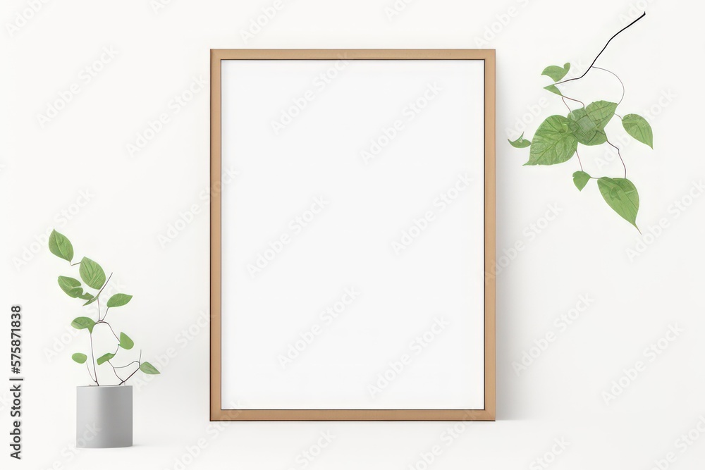 frame with leaves on table created with generative AI frame with leaves on table created with generative AI