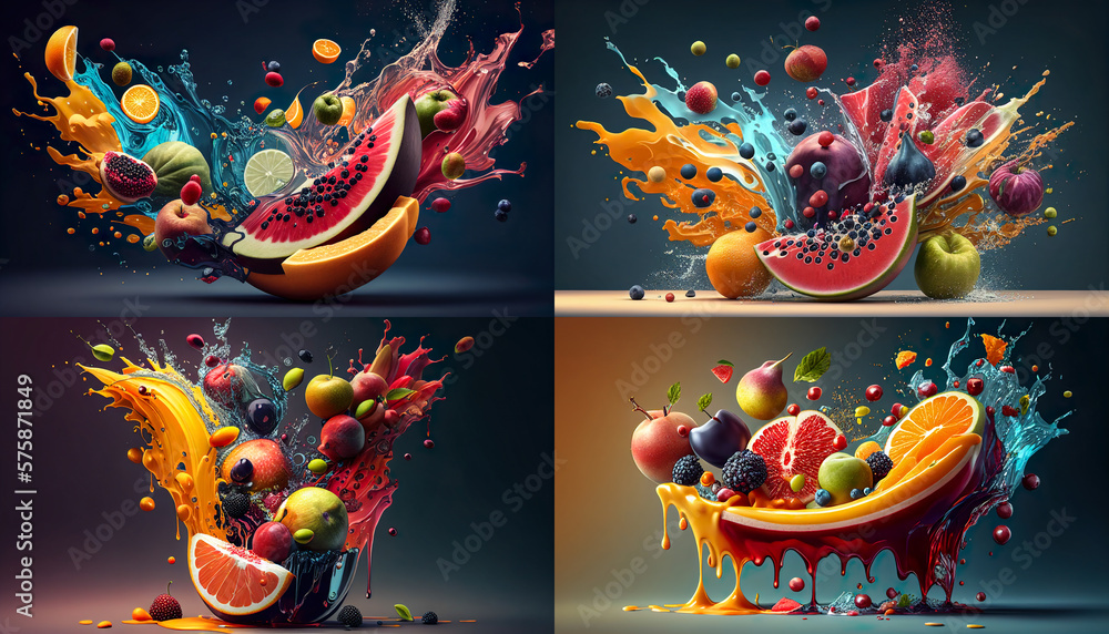 Assortment Of Different Exotic And Fantastic Fruits Collage - Generative AI