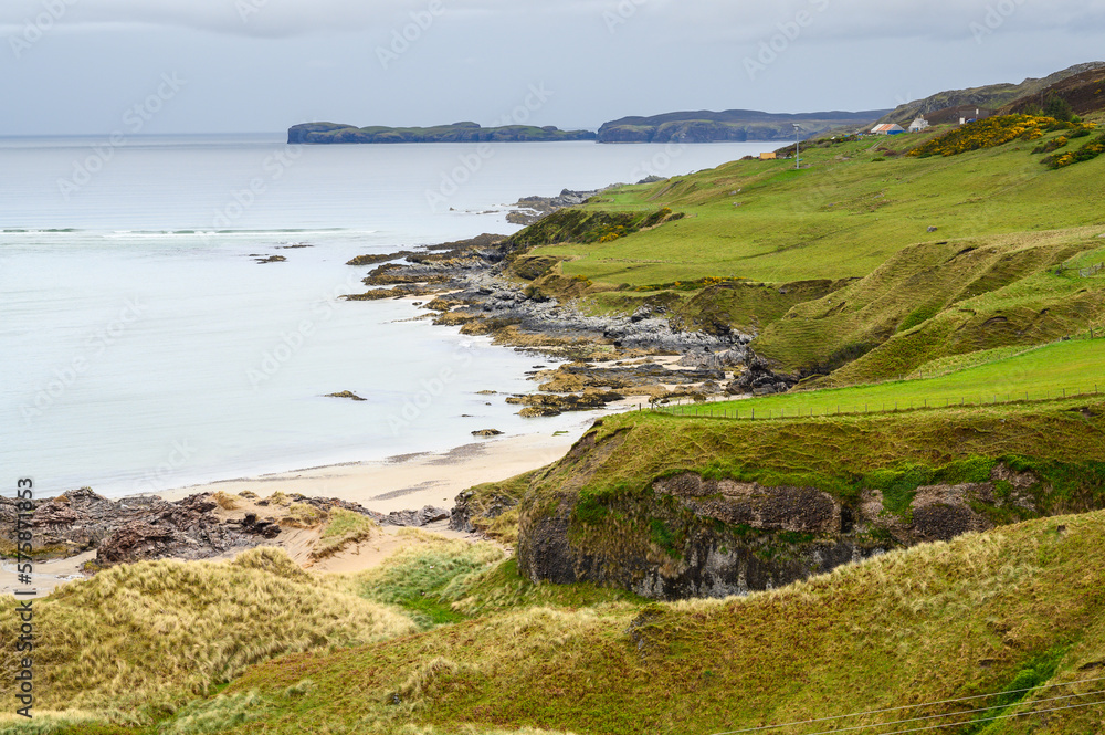 Northern shore of Scotland with cliffs and white beaches