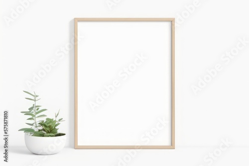frame with leaves on table created with generative AI