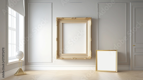 Golden Photo Frame With Image Placeholder.