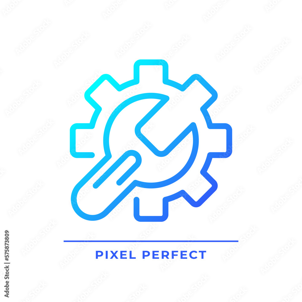Setup pixel perfect gradient linear vector icon. System settings. Troubleshooting service. Automated process. Thin line color symbol. Modern style pictogram. Vector isolated outline drawing Setup pixel perfect gradient linear vector icon. System settings. Troubleshooting service. Automated process. Thin line color symbol. Modern style pictogram. Vector isolated outline drawing