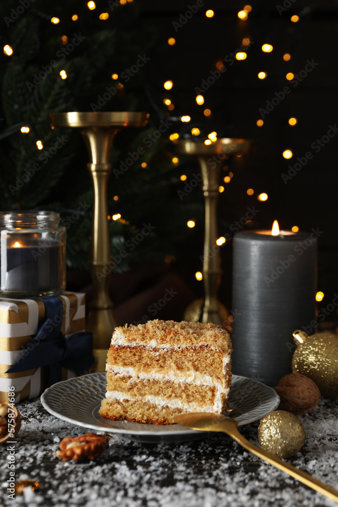 Concept of delicious sweet food - honey cake
