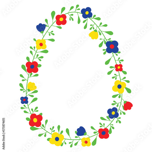 Flower decorative frame. Egg shape festive hand drawn border for Easter design. Vector illustration.