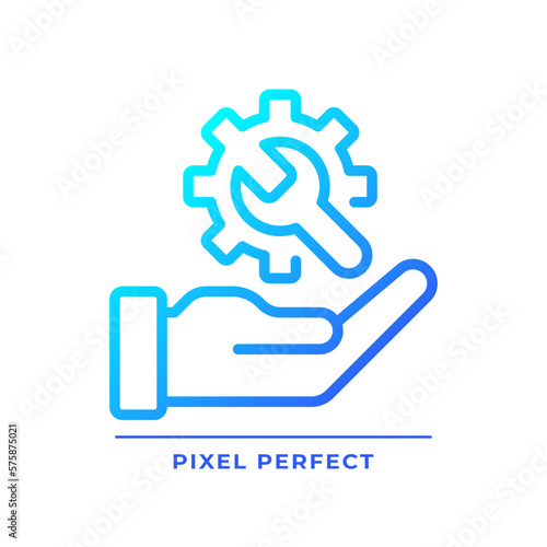 Technical support pixel perfect gradient linear vector icon. Customer service. Professional assistance. Resolve problem. Thin line color symbol. Modern style pictogram. Vector isolated outline drawing