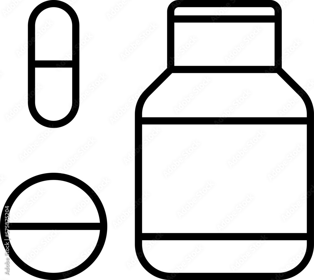 Pill and medicine bottle stroke line minimal icon sign background Pill and medicine bottle stroke line minimal icon sign background
