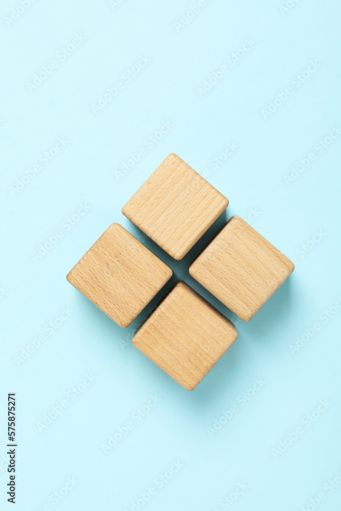 Blank wooden cubes for different concepts, top view Blank wooden cubes for different concepts, top view
