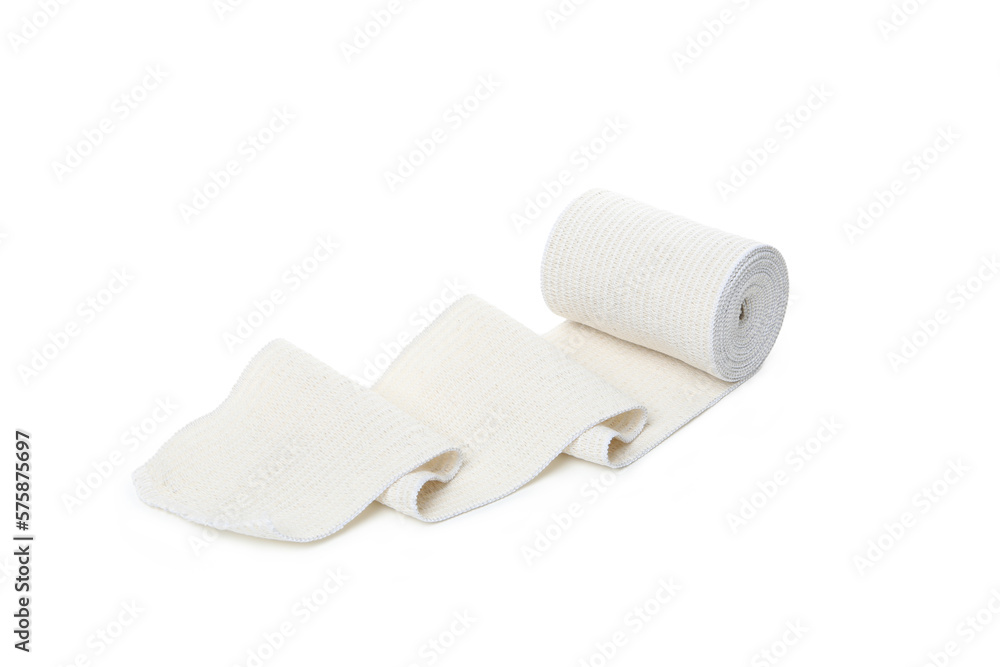 Obraz premium Help with injury concept, elastic bandage isolated on white background