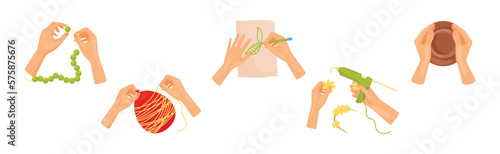 Hands Creating Craft Engaged in Creative Work at Handmade Workshop Vector Set