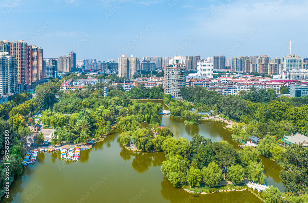 Aerial photography of Chang'an Park and Longquan Tower in Chang'an District, Shijiazhuang City, Hebei Province, China
