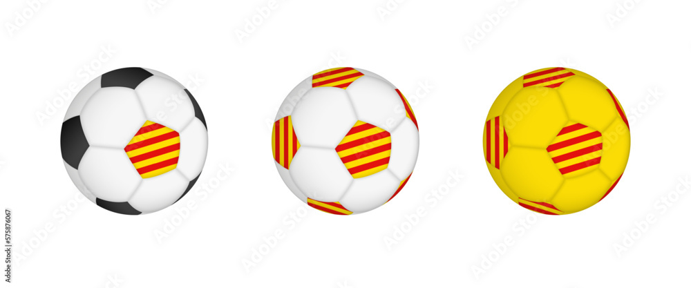 Collection football ball with the Catalonia flag. Soccer equipment mockup with flag in three distinct configurations. Collection football ball with the Catalonia flag. Soccer equipment mockup with flag in three distinct configurations.