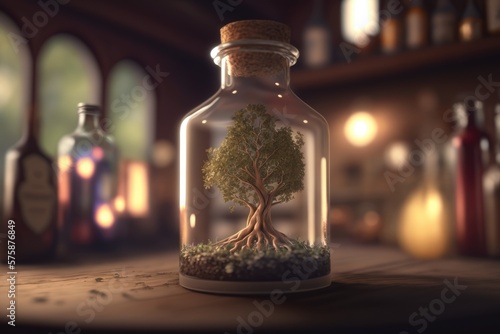 Miniature tree in a jar, Generative AI