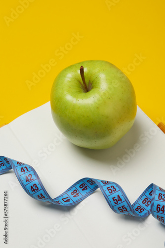 Diet and weight loss, healthy lifestyle, composition with measuring tape