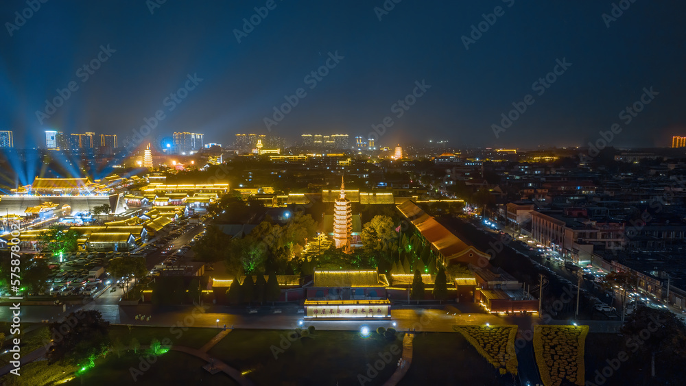 Fototapeta premium Aerial photography of Linji Temple in Zhengding Ancient City, Zhengding County, Shijiazhuang City, Hebei Province, China