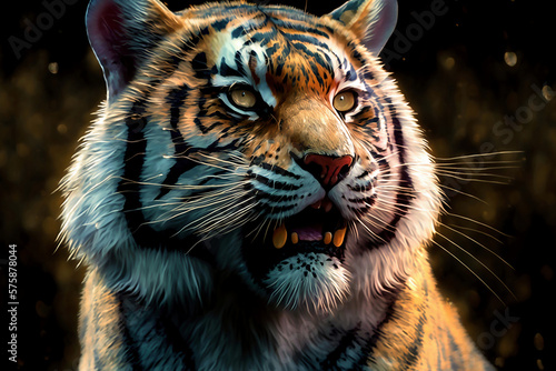 Tiger head art design created with Generative AI technology