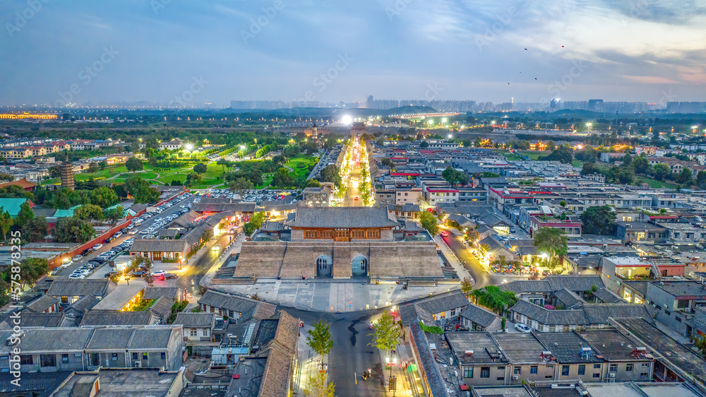 Panorama of Zhengding Yanghe Building and Zhengding Historical and Cultural Street in Zhengding County, Shijiazhuang City, Hebei Province