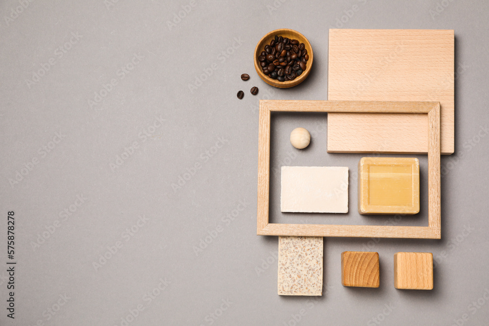 Flat lay of creative moodboard composition, space for text