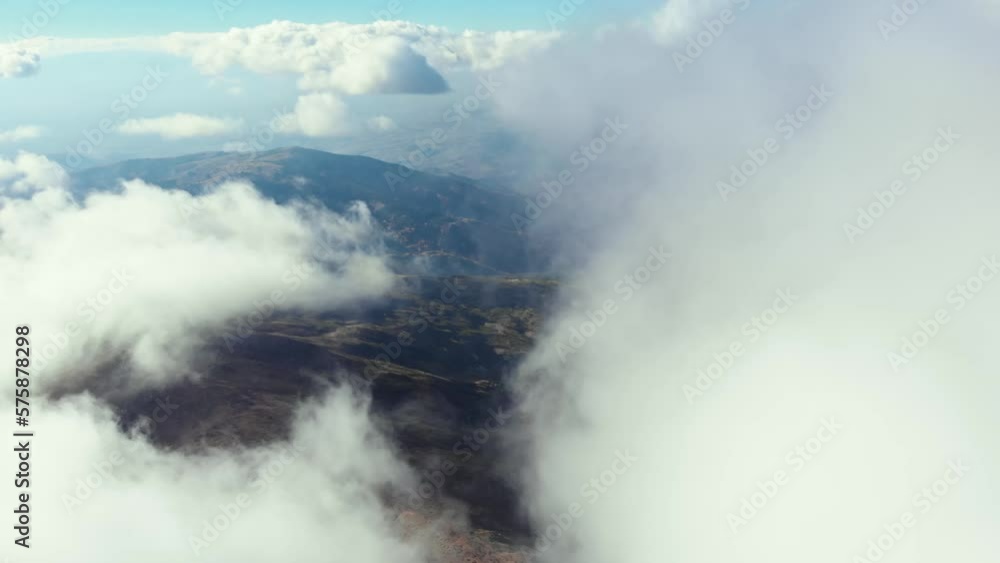 Drone video flying clouds top peak MountainKaimaktsalan Drone video flying clouds top peak MountainKaimaktsalan