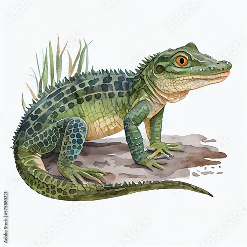 Portrait of a cute baby crocodile. Watercolor illustration