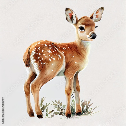Watercolor portrait of a baby deer. Hand drawn illustration