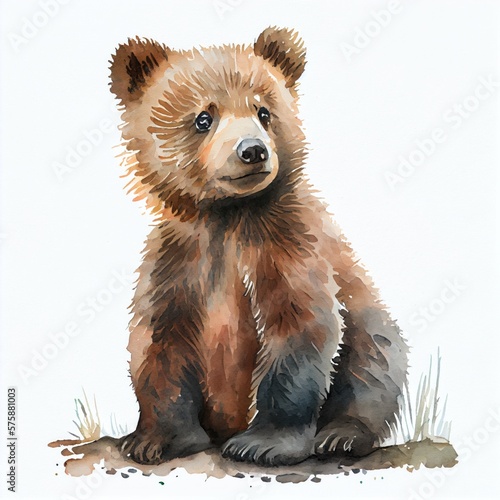 Foto Portrait of a cute baby bear, watercolor illustration