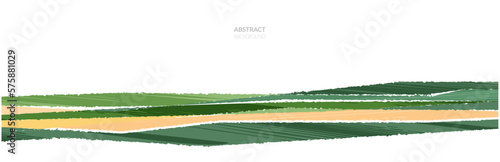 Abstract spring field landscape vector background. Eco farm, green agriculture, summer nature pattern, countryside with scribble texture. Farmland banner, meadow illustration, grassland horizon scene
